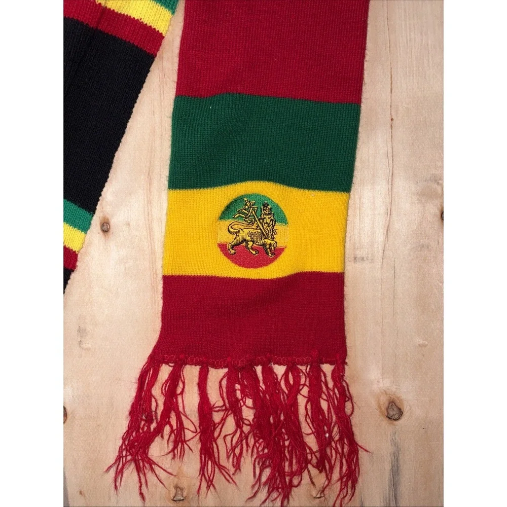 FSNY Lion of Judah Rasta Scarf Mens Striped Knit Winter Wrap Jamaica Black Red